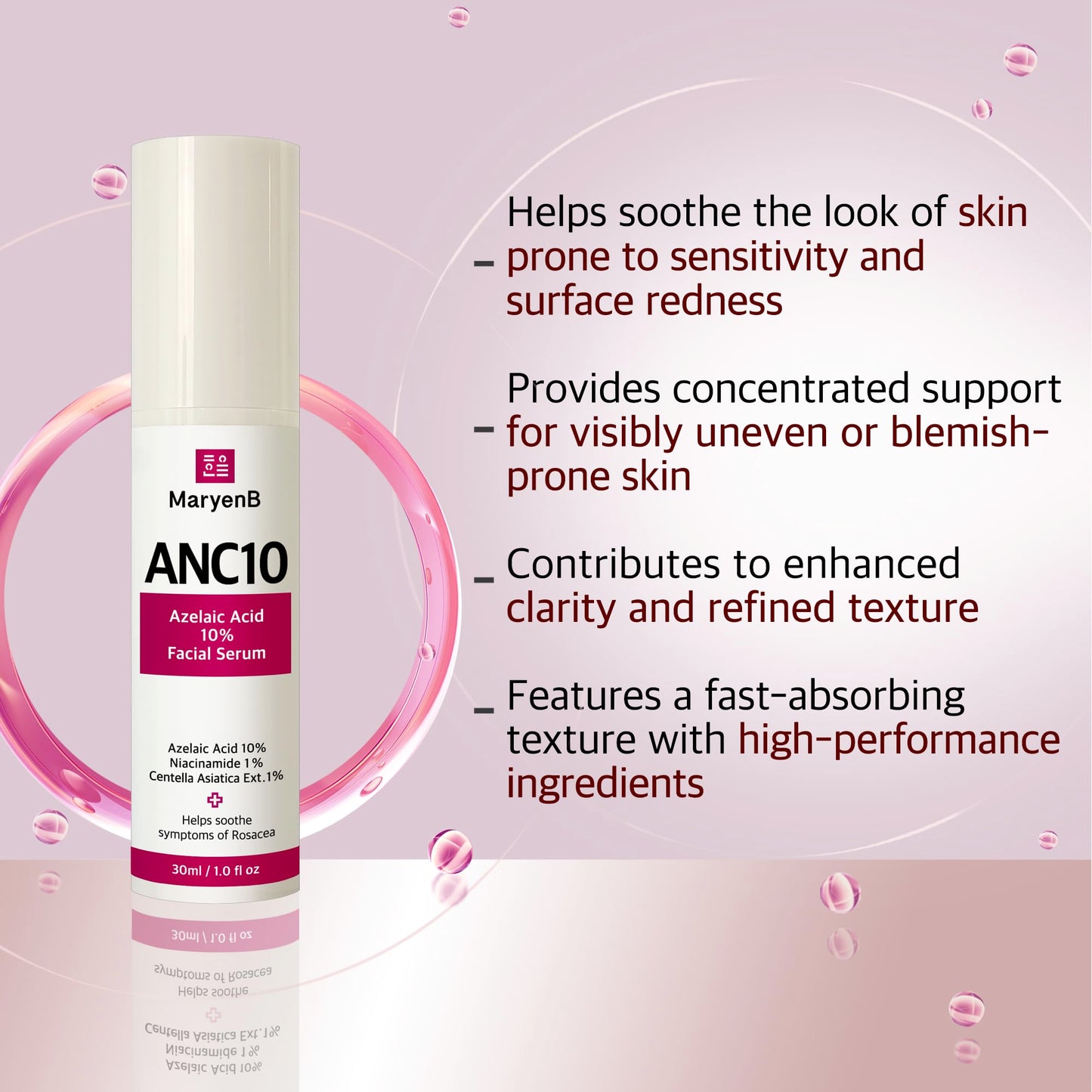 Azelaic Acid 10% Facial Serum with Niacinamide & Cica - Face Serum for Uneven Skin Tone, Redness Relief, Blemish-Prone Skin - Korean Skincare, 1 Fl Oz (30ml)