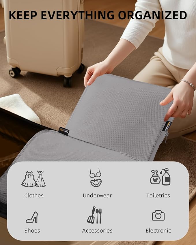 Compression Packing Cubes for Travel, XL/L/M/S Luggage Organizers (6 Set, Silver Gray)