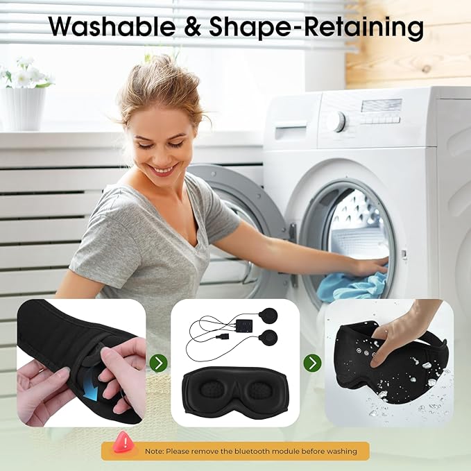 Bamboo Cotton Bluetooth Sleep Eye Mask,Soft 3D Blackout Eye Mask for Sleep,Sleeping Eye mask with 5.4 Bluetooth Headphones Wireless for Side Sleepers,Travel Essential Gift for Women Men, Black