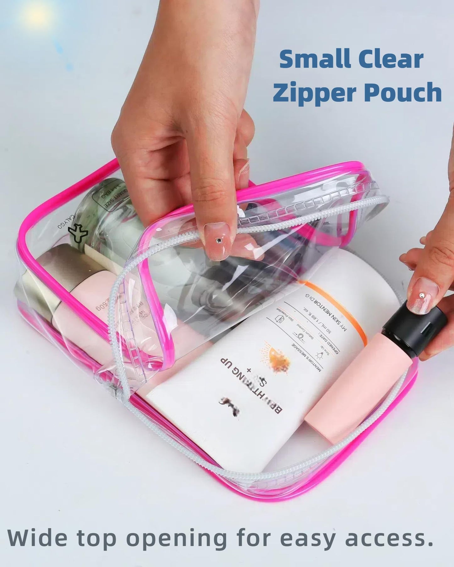 CALYGO Packing Cubes Quart Size Travel Bag Tsa Approved Clear Toiletry Bag Small European International Must Haves Long Flight Airplane Essentials (3, Pink, Pink,Clear)