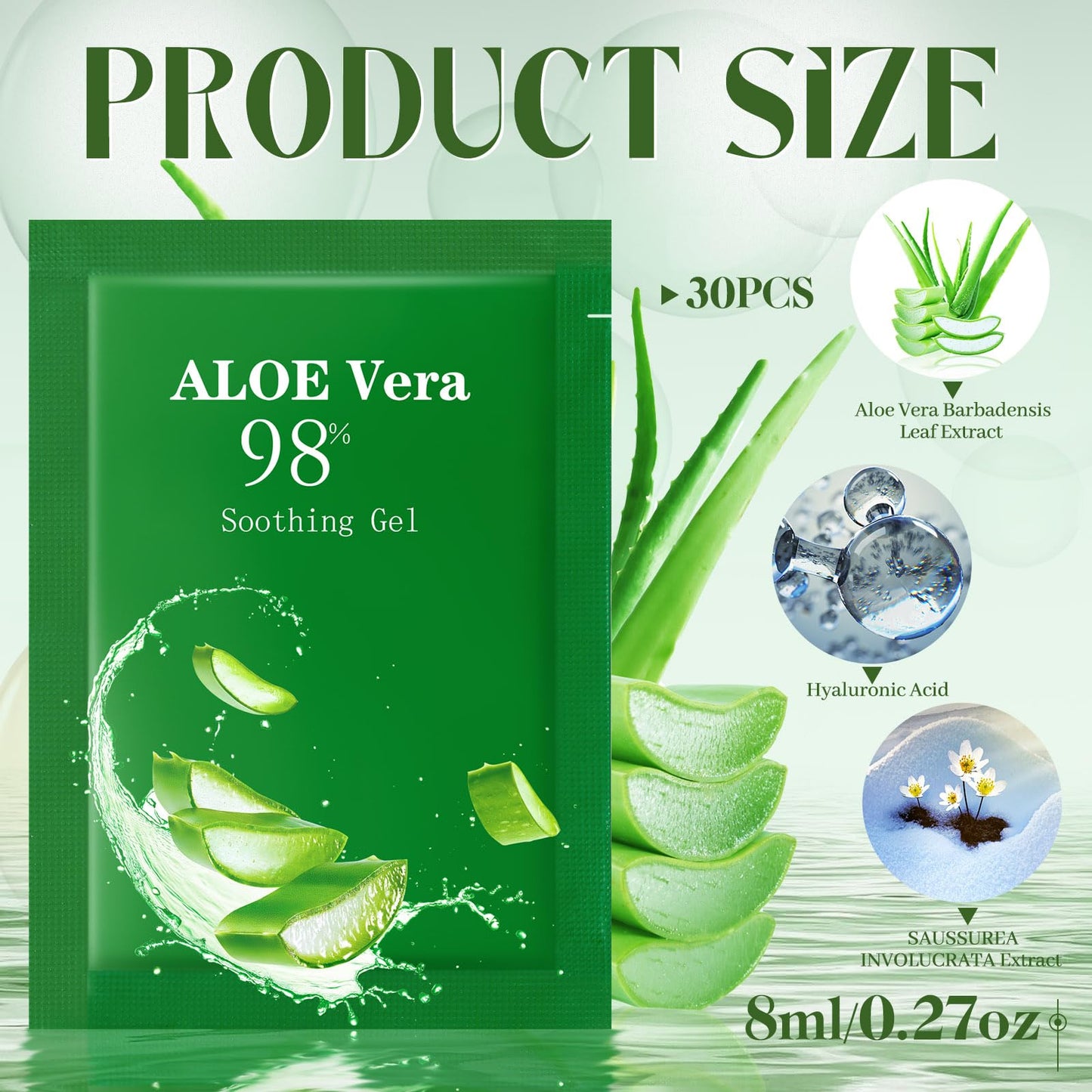 Siifert 30 Pcs Aloe Vera Gel Bulk Travel Size Soothing Gel 98% Organic Aloe Vera Moisturizer for Skin and Hair Face Moisturizer for Sunburns Relief, Razor Burns, DIY Skincare
