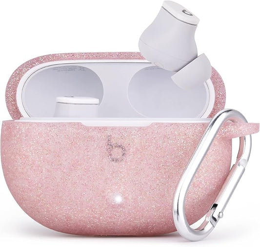 AIRSPO Silicone Case Compatible with Beats Studio Buds Case 2021 Soft Protective Cover for Beats Wireless Earbuds with Keychain (Glittery Rose Gold)