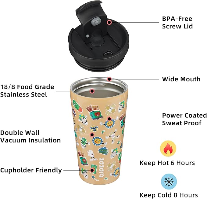 BJPKPK 18oz Tumbler With lid And Straw Stainless Steel Travel Coffee Mug Insulated Tumblers Cups,Spring Party Brown