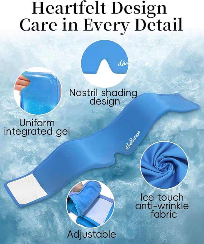 Cooling Eye Mask for Puffy Eyes, Headache and Migraine Relief Gel Eye Mask, for Headache, Puffiness, Eye Strain, Sinusitis & Post-Surgery Care – Large Soft Reusable Cold Eye Compress, Deep Blue