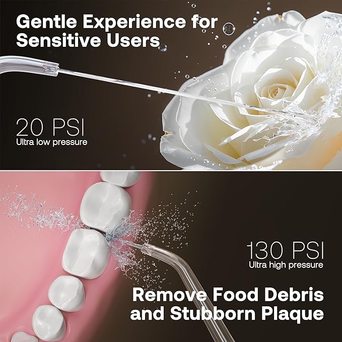 Bitvae C6 Water Dental Flosser Teeth Picks, Portable Cordless Oral Irrigator, IPX7 Waterproof Braces Flossers Cleaner, 5 intensities 6 Jet Tips, Rechargeable Water Dental Picks for Cleaning, Pink