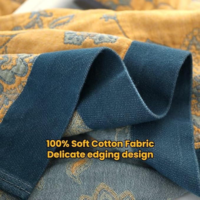 Boho Throw Blankets for Bed- 100% Cotton Soft Cozy Rustic Quilt Blanket,Floran Printed Muslin Summer Blankets 80"x90" Rustic Throws for All Season Sofa Chair Couch Blanket