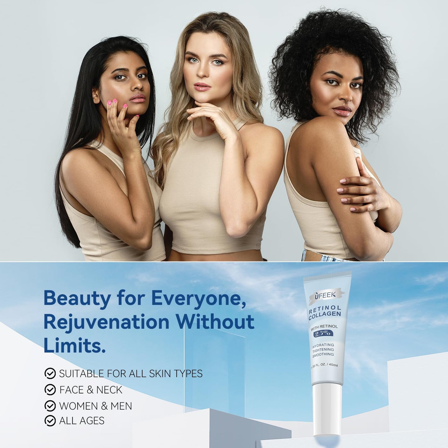 Retinol Moisturizer Face Cream with Collagen, Hyaluronic Acid – Anti Aging & Hydrating Cream for Face, Chest & Body – Instant Face Lift Cream, Neck wrinkle cream for Men & Women, 1.35 FL OZ