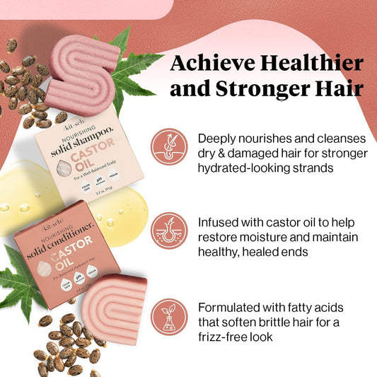Kitsch Castor Oil Shampoo and Conditioner Set - Organic Castor Oil Hair Care for Dull & Dry Hair - Nourishing Bar Soap for Hair Growth - Free of Sulfate, Silicone, & Paraben - Made in USA - 2pcs