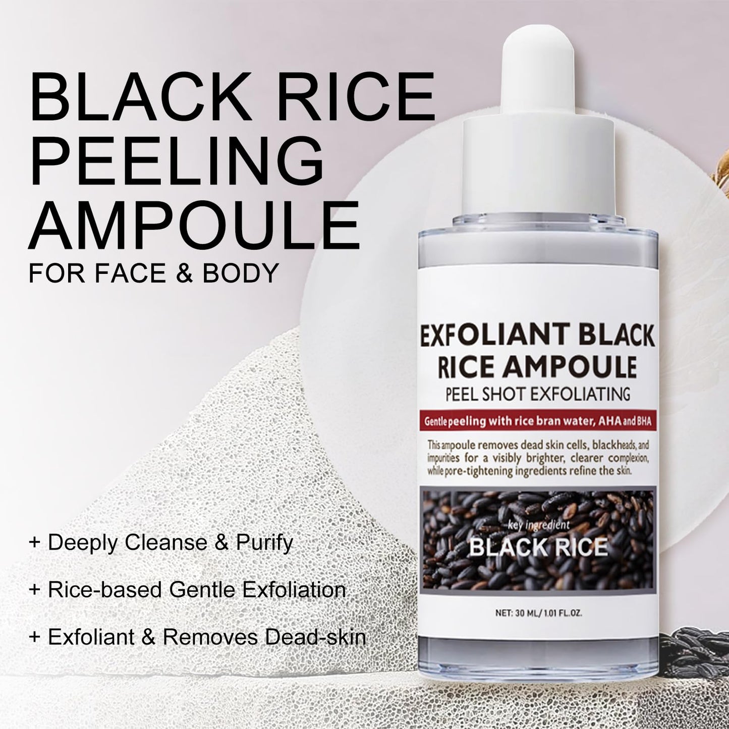 Black Rice Peeling Ampoule, Face Exfoliator Pore Minimizer for Face, Rice Ampoule Soft Exfoliating Face&Body Scrub Dead Skin Remover, Moisturizing, Smooth, Nourish, Korean Skin Care (2 Pack)