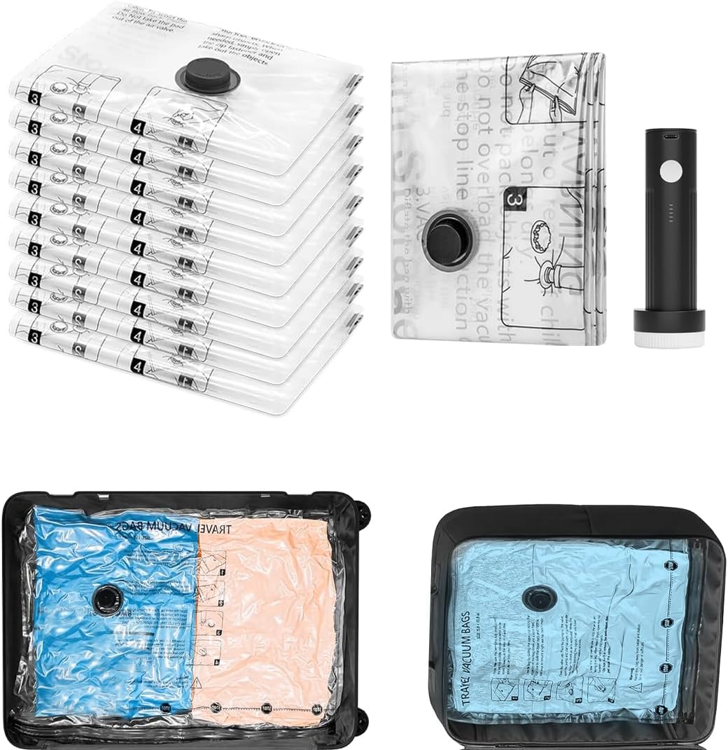 Space Saver Vacuum Storage Bag With Pump for Clothing,Travel Vacuum Seal Bag Vacuum Packing Bags for Luggage, Blankets, Bedding and Home Storage (10 Small)