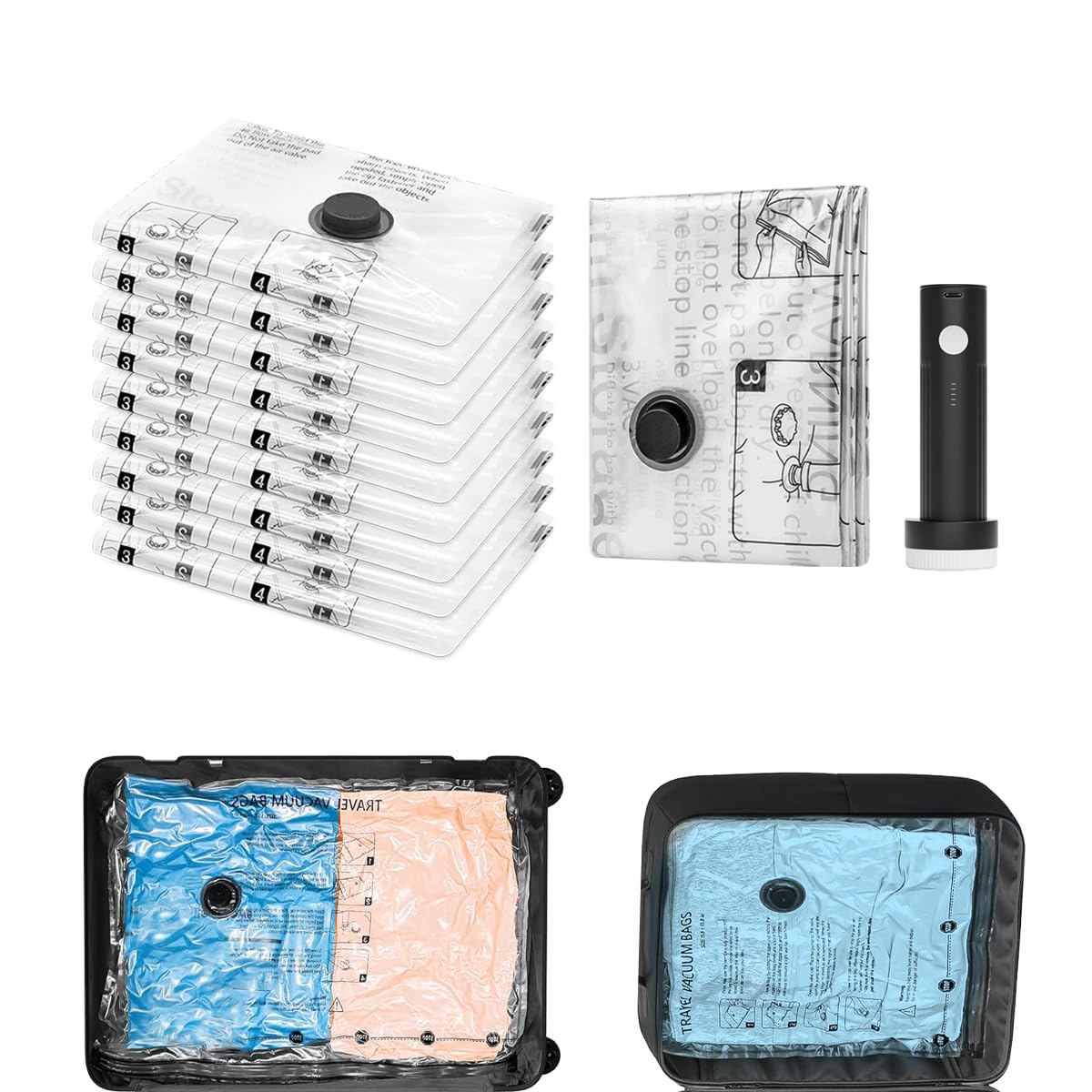 Space Saver Vacuum Storage Bag With Pump for Clothing,Travel Vacuum Seal Bag Vacuum Packing Bags for Luggage, Blankets, Bedding and Home Storage (10 Small)