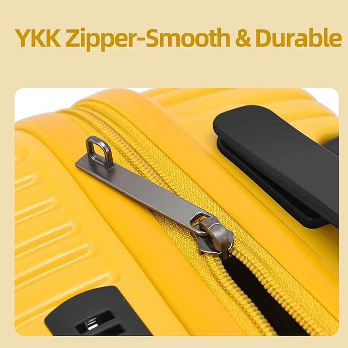 19 Inch Suitcase Hand Luggage with Front Pocket for 15.6" Laptop, 35 * 23 * 55cm, 43L, Ligthweight ABS+PC Hardshell Carry On, Yellow