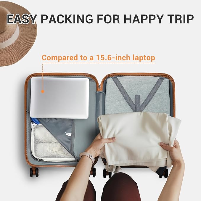 Kono 20'' Carry on Luggage Lightweight with Spinner Wheel TSA Lock Hardside Luggage Durable Small Carry on Suitcase Apricot Blue