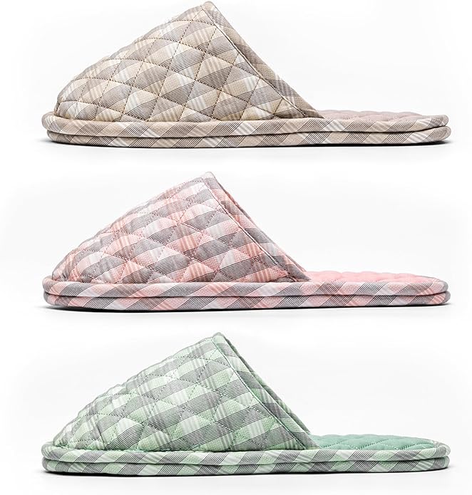 3 Pairs Floral Cotton House Slippers for Women, Open Toe Indoor Slippers Comfortable Washable Portable Foldable Guest Travel Hotel Airplane Spa Slippers