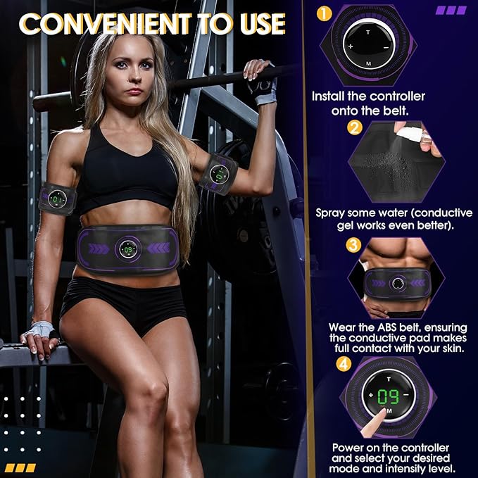 Abs Stimulator, Ab Stimulator Muscle Toner, Ab Toning Belt Fitness Training for Abdomen, Muscle Machine Workout Equipment for Home, TENS & EMS Modes