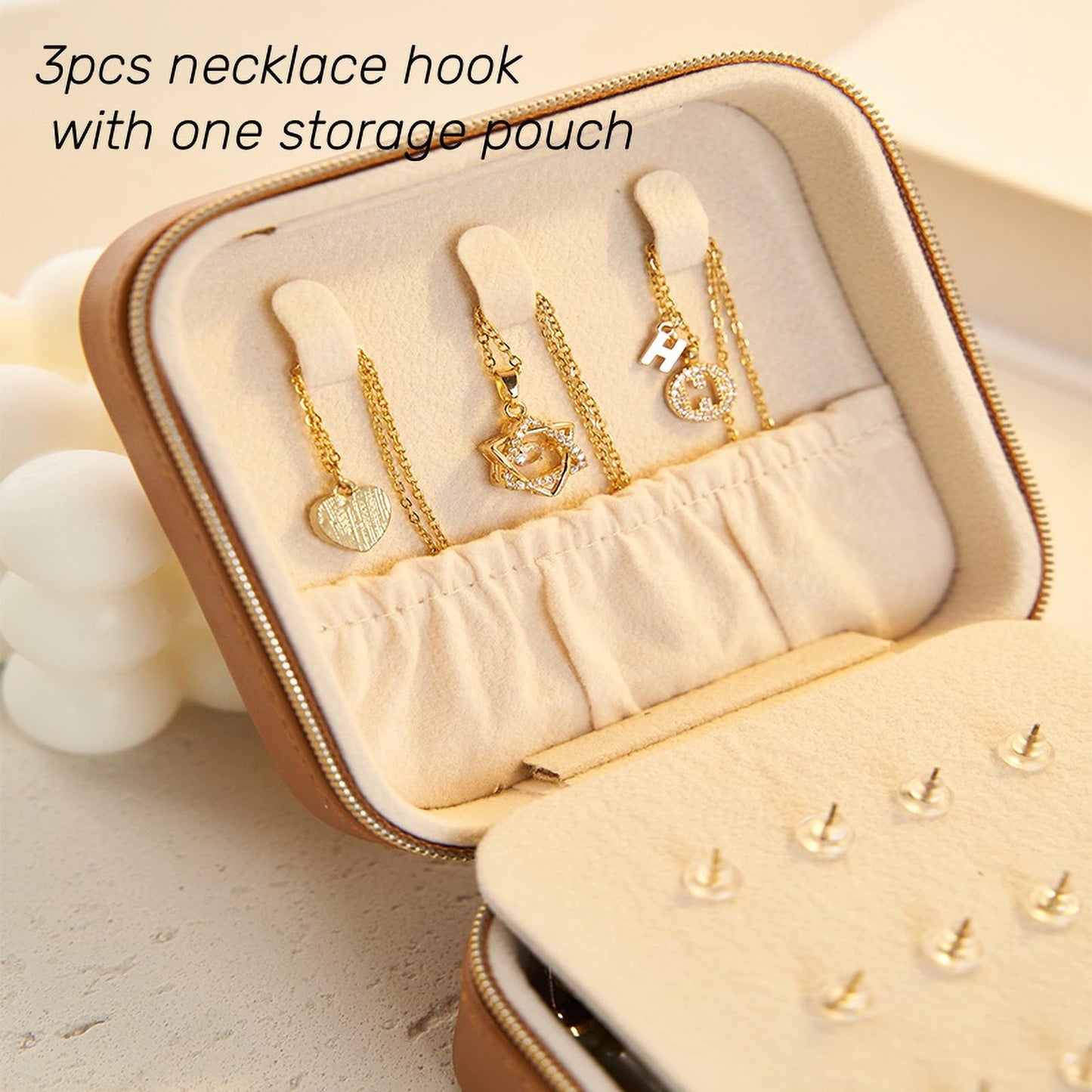 Travel Jewelry Box, PU Leather Small Jewelry Organizer for Women Girls, Portable Mini Travel Case Display Storage Holder Boxes for Stud Earrings, Rings, Necklaces (Brown)