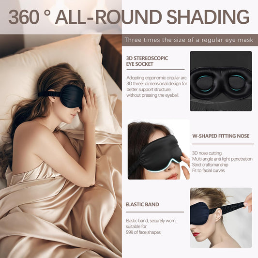 Silk Sleep Mask for Smaller Heads Women,100% Mulberry Silk Eye Mask with Sleep earplugs and Intelligence-Adjust Strap - 3D Contoured Sleeping Mask, Blackout Blindfold Travel noon Break Essentials