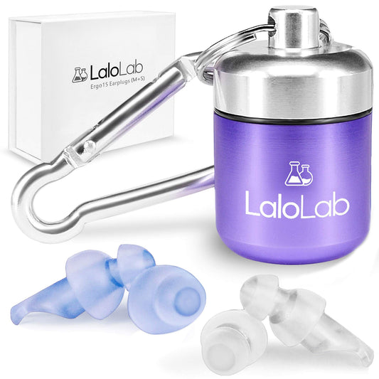 Ear Plugs for Sleeping by LaloLab | 2 Sizes Comfortable Reusable Noise Cancelling Earplugs for Sleep, Snoring, Travel & Work | Up to 28 dB NRR | Case & Gift Box | 2 Pairs, Medium & Small