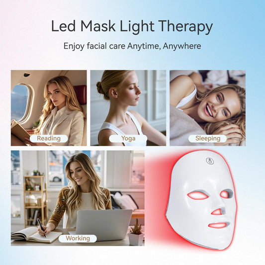 BeaRay LED Face Mask Light Therapy – 7-in-1 Colors Facial Skin Care Mask for At-Home Use, Portable, Cordless & USB Rechargeable (White)
