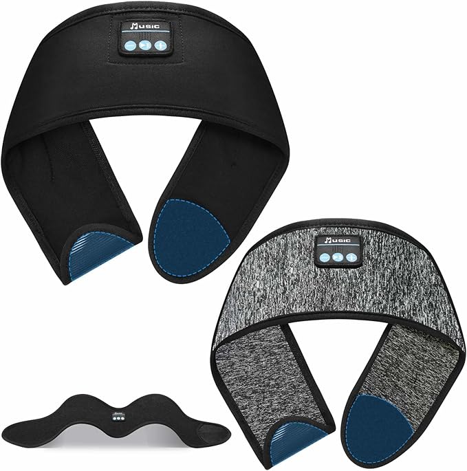 2PCS Adjustable Bluetooth Headband Headphones, Sleeping Headphones with Thin Speakers Mic for Men/Women, Yoga, Running, Workout, Travel, Meditation (Grey&Black)