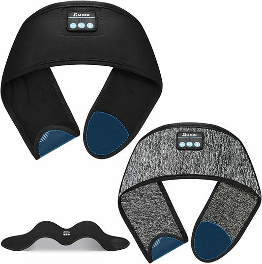 2PCS Adjustable Bluetooth Headband Headphones, Sleeping Headphones with Thin Speakers Mic for Men/Women, Yoga, Running, Workout, Travel, Meditation (Grey&Black)