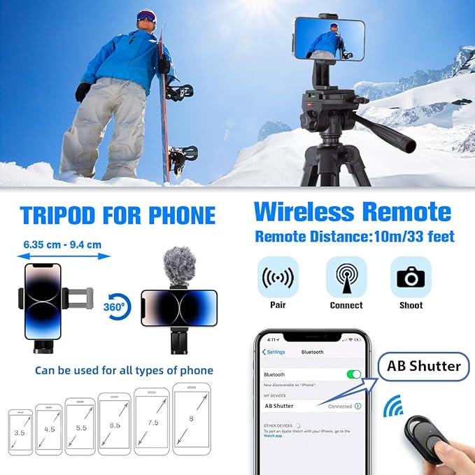 Camera Tripod, 74" DSLR Camera Tripod with 2 QR Plates for Sony/Nikon/Canon, Lightweight Video Tripod Stand for Travelling, Phone Tripod with Fluid Head/Phone Holder/Wireless Remote Max.Load 6kg