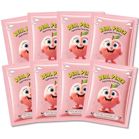 8 Pack Peach Kids Face Mask,Pink Face Masks Skincare Spa Day Kit Supplies,Spa Party Favors for Teens Girls Women,Sheet Facial Mask Skincare Gifts Set,Moisturize Soothe for All Skin Types