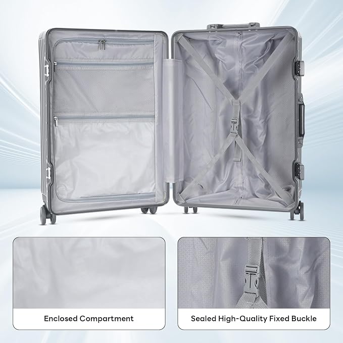 22 inch carry on luggage Durable Suitcase with Cup Phone Holder USB Port Aluminium Frame Carry on Luggage with 8 Double Spinner Wheels TSA Lock Suitcase with Cup Holder Carry On Luggage with USB Port