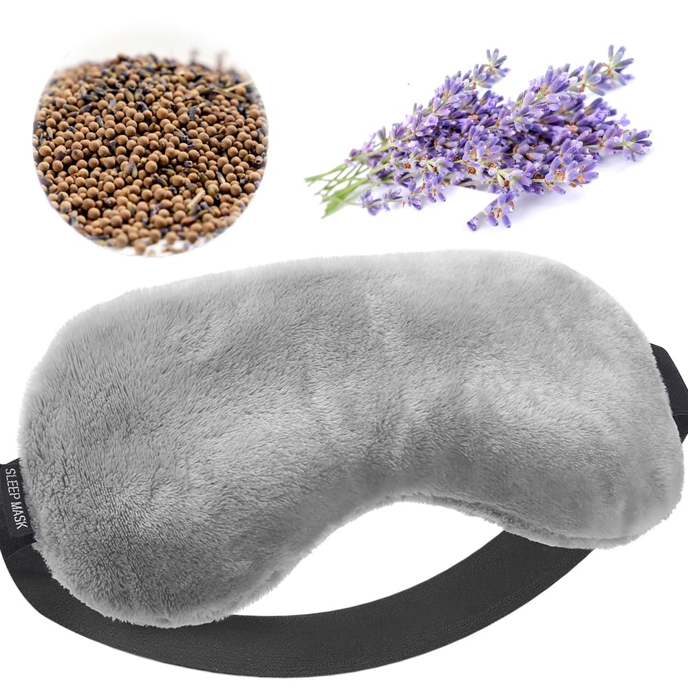 Umisleep Lavender Eye Mask, 0.45 lb Aromatherapy Weighted Eye Mask for Dry Eyes, Sleep Mask for Men Women, Hot Therapy Eye Cover for Compression Pain Relief, Eye Pillow for Puffy Eyes, Sinus Pain-Grey