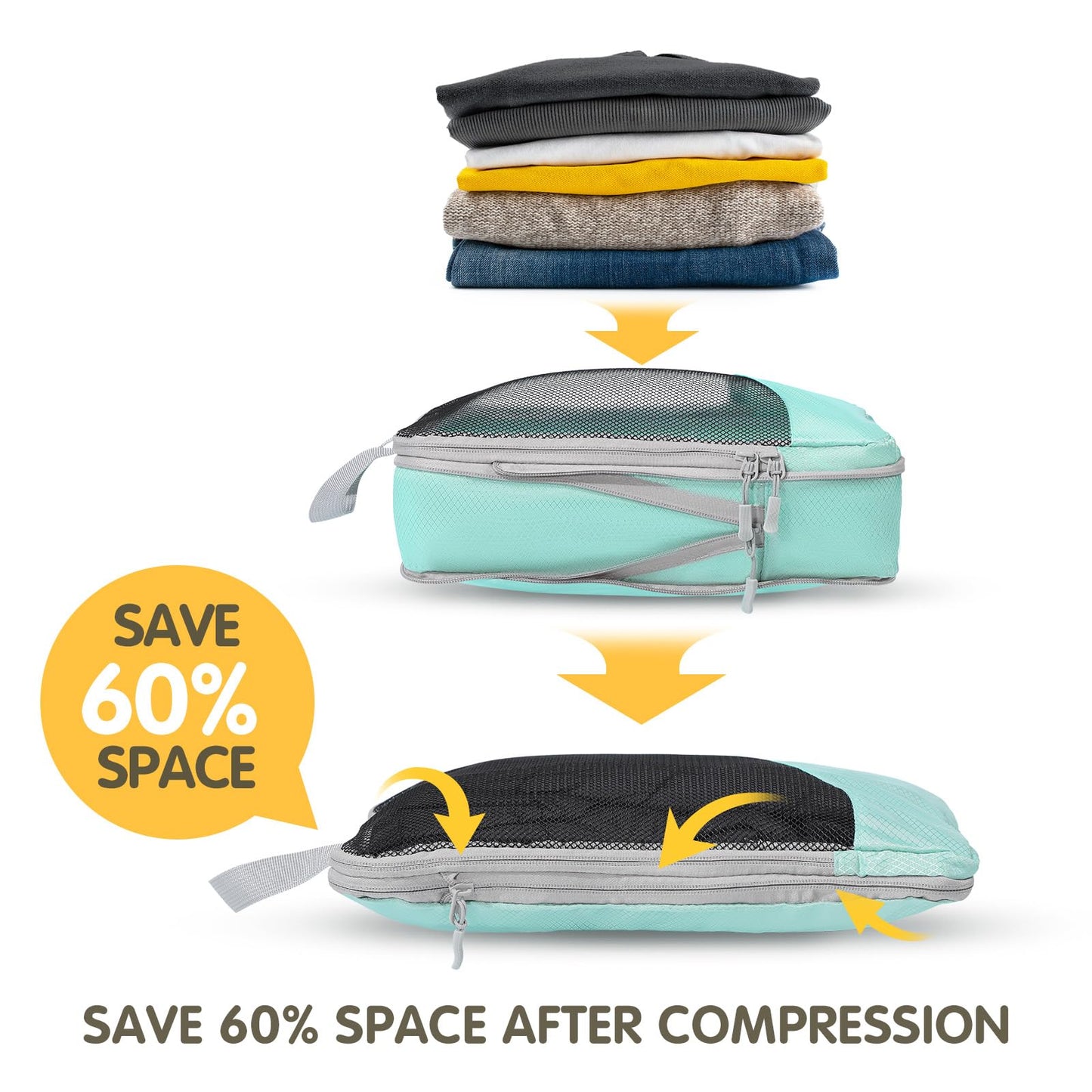 HWAEYEM Compression Packing Cubes 8 Set, Dual Zipper Compression Packing Cubes for Travel, See-Through Mesh Packing Bags for Suitcases, packing cubes with shoe bag