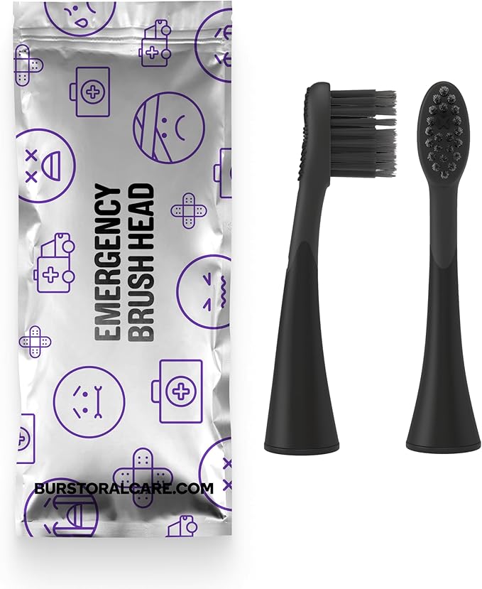 BURST Emergency Replacement Heads for Original Sonic Electric Toothbrush (Black /2 Pack) | Ultra Soft Bristles for a Fresh Start After Sickness | Deep Clean, Stain & Plaque Removal