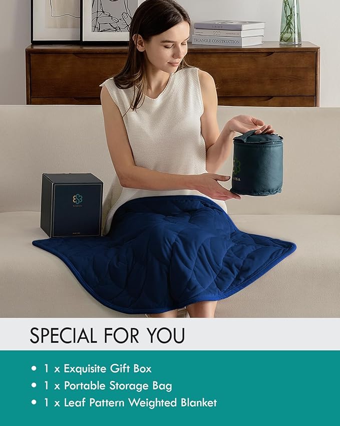 Kaisa Weighted Blanket for Adults(5 lbs, 23" x 29"), Soft Weighted Lap Blanket Machine Washable, Small Heavy Blankets with Glass Beads for Travel & Sleep,Navy Blue