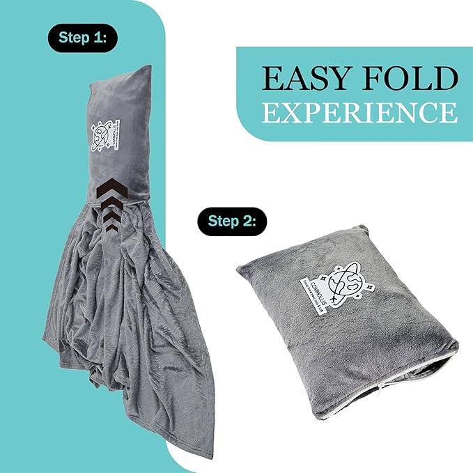 Commollis 2-in-1 Travel Blanket & Pillow for Airplane, Car, Train - Warm Compact Flight Blanket with Luggage Strap & Backpack Clip, Machine Washable, All-Season Use