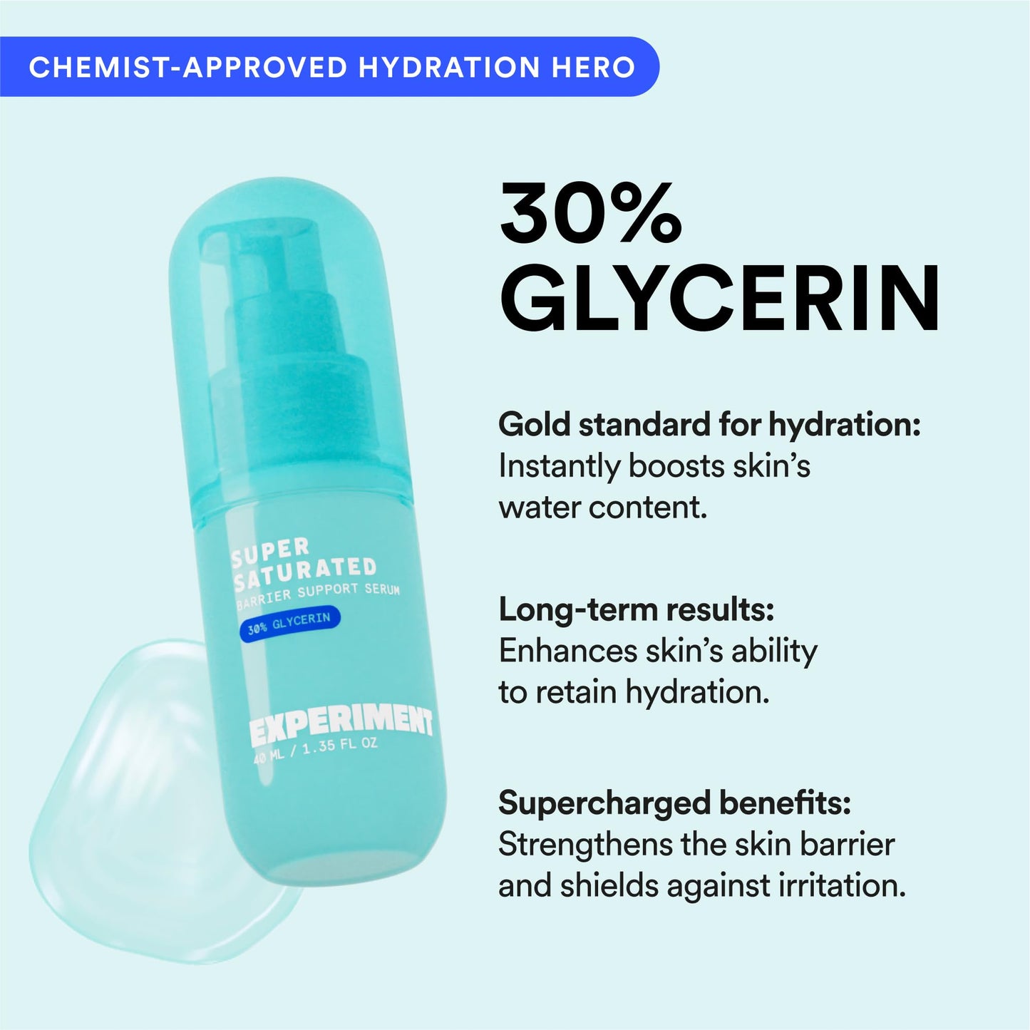 Experiment Super Saturated Ultra Hydrating Barrier Serum – 30% Glycerin, Polyglutamic Acid + Prickly Pear for Intensive Moisture, Plump + Dewy Skin, 1.35 FL OZ – Vegan for All Skin Types