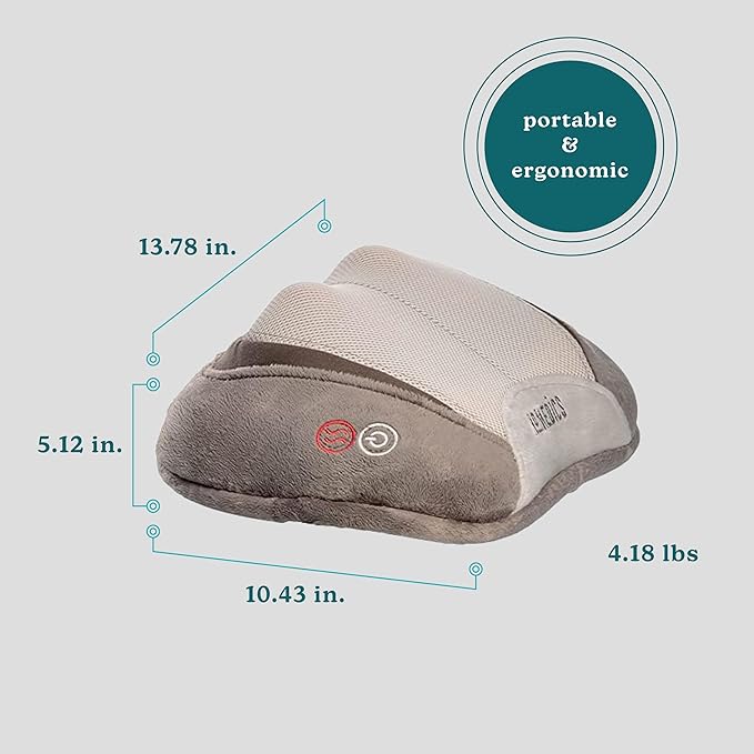 HoMedics Back and Neck Massager, Portable Shiatsu All Body Massage Pillow with Heat, Targets Upper and Lower Back, Neck and Shoulders. Lightweight for Travel