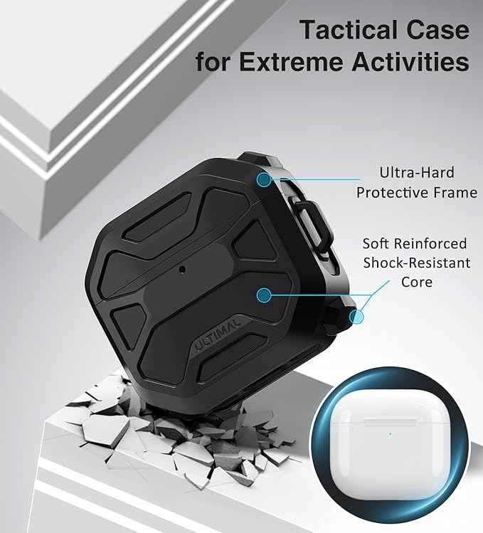 Compatible with AirPods 4 Case, Rugged TPU Double-Layer Cover, Powerful Shockproof Full Protection with Lanyard, Reinforced Magnetic Lid Lock for AirPods 4th Generation case(Black+Black)