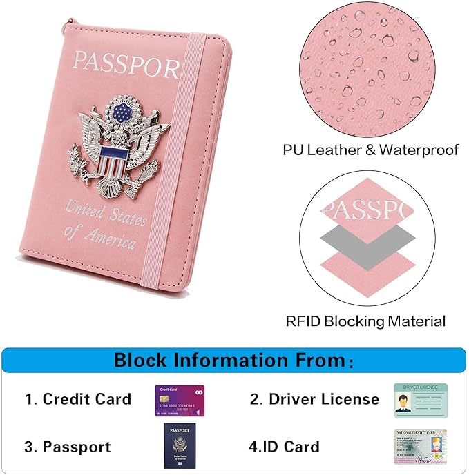Cnycmy Passport Holder with Airtag slot,Passport-Wallet-Holder for Women,for Family, Rfid Passport Book Card Slot Waterproof, passport holder for travel (Pink1)