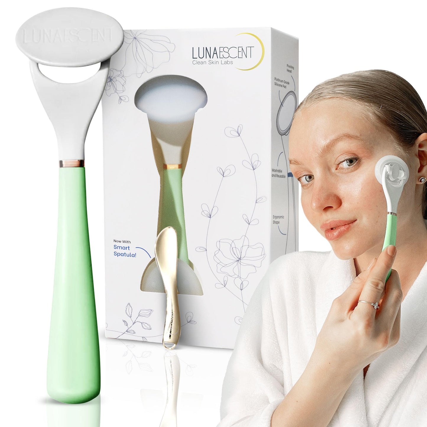 Serum Applicator for Face Meadow Green Reusable Skincare Applicator Serums, Oils, Medicated Ointments, Sunscreen, Makeup, Face Cream Applicator, Cooling & Warming Face Massager Tool by LUNAESCENT