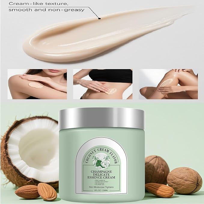 Champagne Lift Body Creme, Anti-Aging Skin Tightening with Lifting Formula, Deep Hydrates Dry Skin Arms & Legs. (Coconut Cream Flavour)