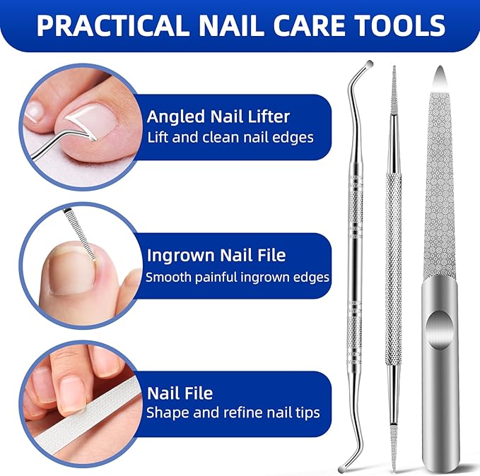 6PCS Orthoclip Toenail Clippers for Seniors Thick Toenails, Heavy Duty Nail Clippers for Men, Ultra Sharp Slanted Ingrown Toenail Clippers with Catcher, Wide Jaw Large Nail Cutters with Leather Case