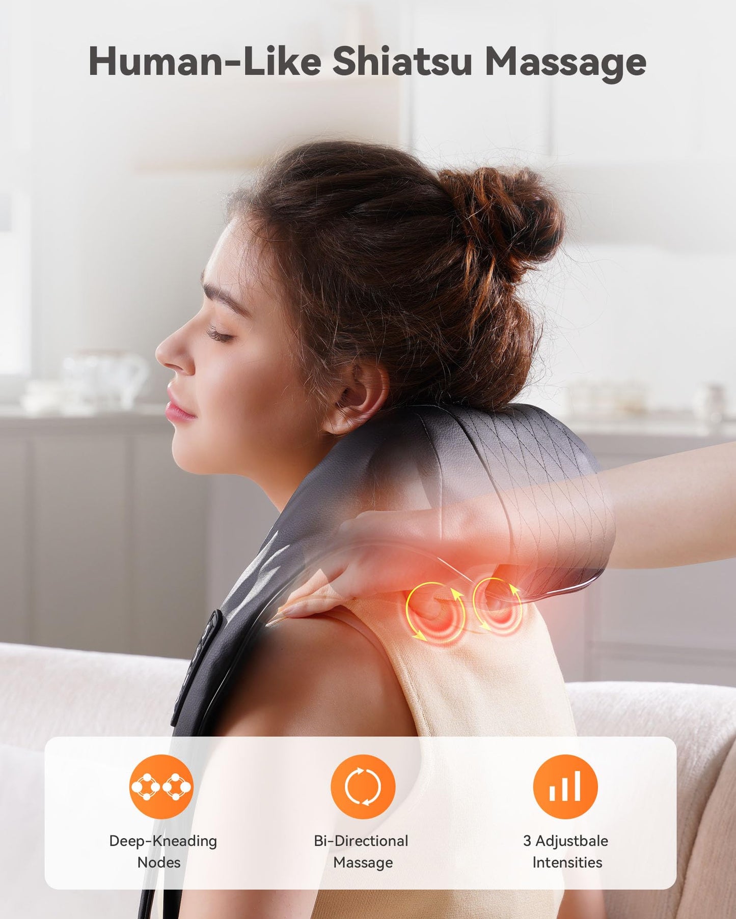 COPYJOY Shiatsu Neck and Back Massager, Corded Electric Neck Massager with Heat for Pain Relief Deep Tissue 4D Kneading Shoulder Massager Pillow for Whole Body Relaxation, Gifts for Mom Dad Women Men