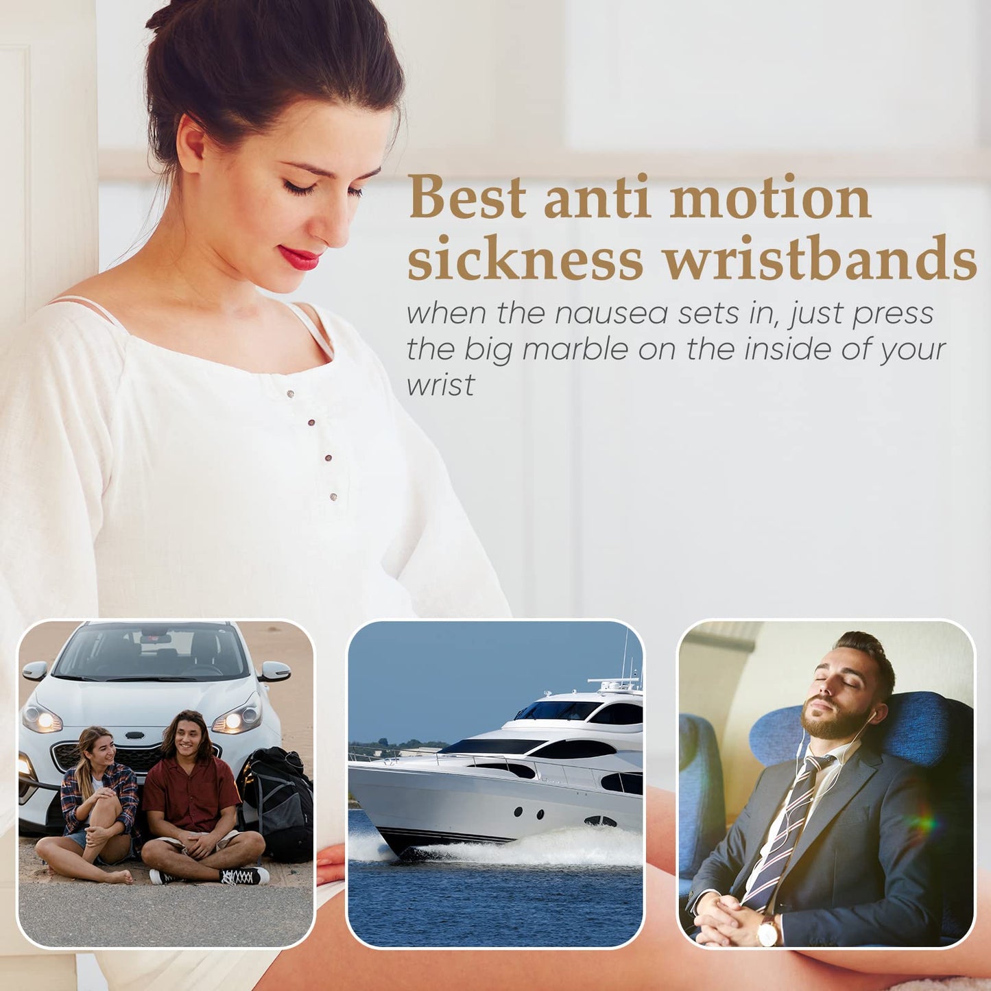 Yinkin 4 Pcs Anti Nausea Wristband Adjustable Acupressure Motion Sickness Bracelet Wristband Anti Dizzy Bracelet for Relieving Nausea Morning Car Travel Sickness(Elegant Style)