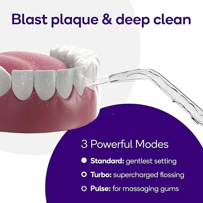 Burst Electric Water Flosser for Teeth Cleaning (3 Modes/Black) | Cordless | Plaque Removal Between Braces & Dental Work | Portable Floss | Refillable 110mL Tank