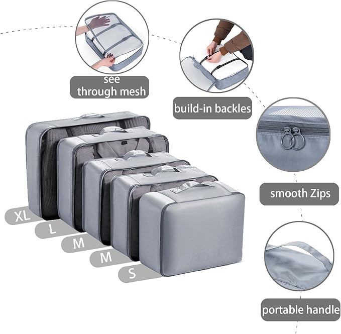 9 set Packing Cubes for Travel,Effortless Organization Cube for Quick Packing& Unpacking, Travel Must Have Suitcase Organizer Essentials for any Journey,Cruise,Business trip,Camping,hiking,Vacation.