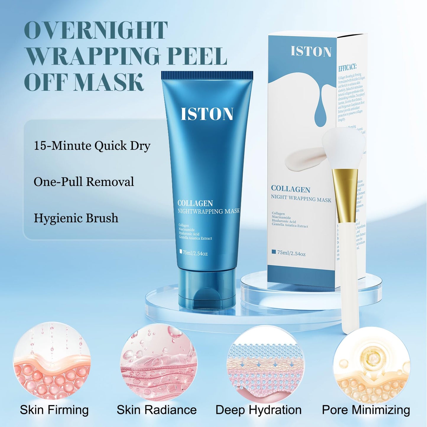 ISTON Collagen Night Wrapping Mask for Glass Skin - Elasticity& Hydration Boost,Reduces Dullness&Radiant Skin| Easy Peel-Off Collagen Face Mask Skin Care