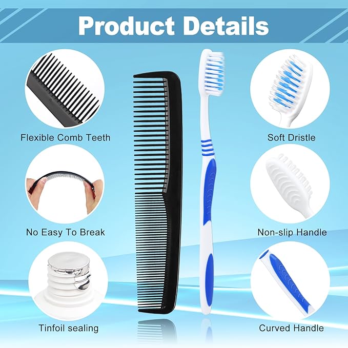 30 Set Travel Toothbrush Kit Bulk,Disposable Toothbrush with Toothpaste Set with Mouthwash,Toothpaste,Cover,Comb,Zip Bag,Floss Picks,Toothbrushes Set for Homeless,Travel