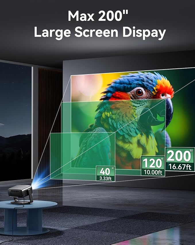 4K Projector Decoding Support, Projector with WiFi and Bluetooth, Native 1080P mini projector, 180° Rotatable with Auto Keystone, 200'' Screen Portable Outdoor Home Theater Movie Smart Projectors