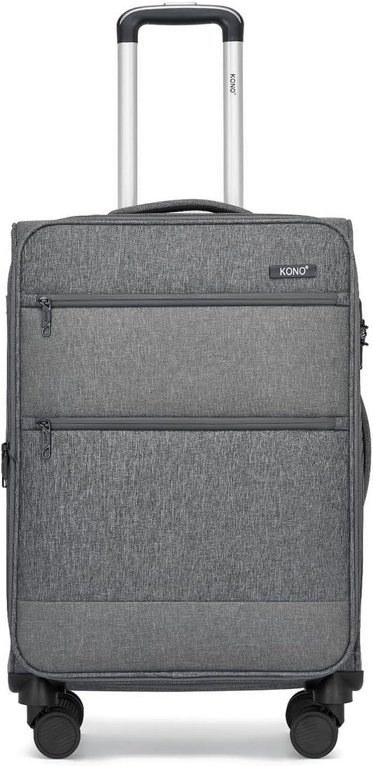 Kono 24 Inch Softside Expandable Checked Luggage with 8 Spinner Wheels TSA Lock Softshell Lightweight Business Travel Suitcase for Men and Women, Grey