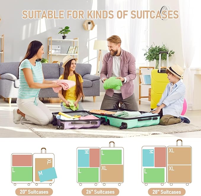 4-Piece Packing Cube Set - Lightweight Luggage Organizers for Travel, Vacation and Suitcases - Durable Accessories with Compression