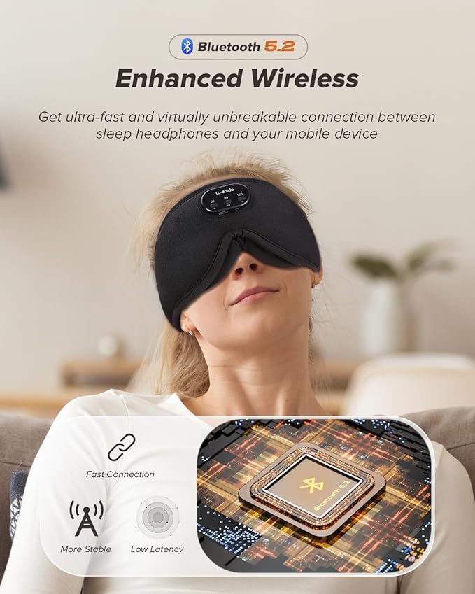 LC-dolida Sleep Headphones, White Noise Bluetooth Sleep Mask 3D Wireless Timing Eye Mask for Sleeping, Sleep Mask with Bluetooth Headphones for Side Sleepers Travel Yoga, Cool Gadgets for Men Women